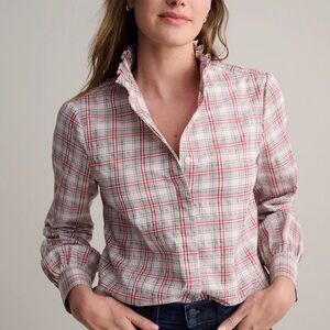 UNTUCKIT Ruffle Collar Antonia Shirt NWT 2 Plaid Cuff Sleeve